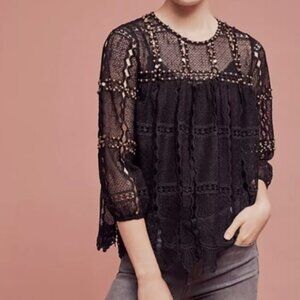 Anthropologie Maeve Black "Auralis" Lace Stud Blouse